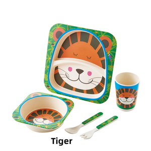 Çocuklar için çevre dostu 5 adet Set karikatür bambu elyaf çatal-seyahat ve yemek için kaşık çatal fincan kase plaka-içerir - Product Image 6