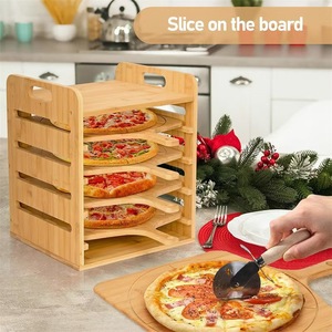 Soporte para pizza de bambú con asa, bandeja de madera de 5 niveles para servir, para pícnic al aire libre y uso en la cocina - Product Image 1