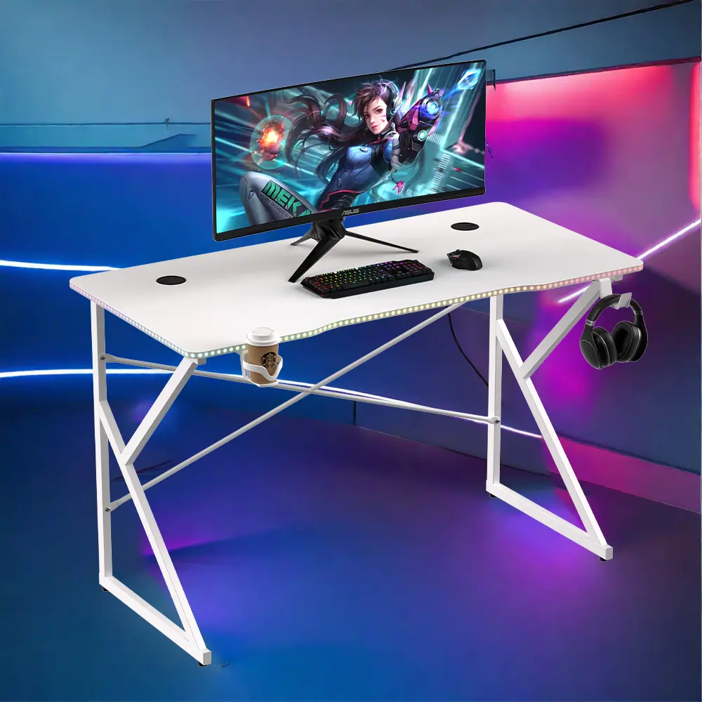 Juego de mesa y silla de jugador con luz RGB de carreras de ordenador grande personalizado para escritorio de juegos de oficina con LED