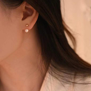 S925 Silver DIY Pearl Accessories Female Earnail with 6-9mm Round Beads and <b>Empty</b> Stand Dual Purpose Earrings 21456 - Product Image 4