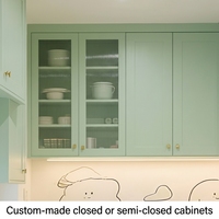 Ensemble de rangement de cuisine en panneaux MDF écologiques de style européen moderne vert frais avec finition mélamine et quincaillerie personnalisée