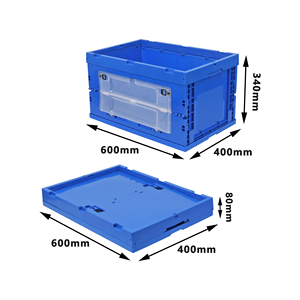 블루 접이식 컨테이너 사이드 액세스 도어 및 보안 해치 포함 600x400x340mm 접이식 오픈 탑 스토리지 크레이트 - Product Image 1