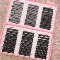 Extensions de cils en grappes tuftées segmentées faites à la main DIY, volume léger hybride 3D-5D, 12 rangées, en vison naturel doux, ensemble d'extensions en boîte personnalisée