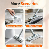 Brosse de sol en PP double face en forme de V avec grattoir, tête rotative, manche long, outil de nettoyage pour les coins et les interstices de la salle de bain