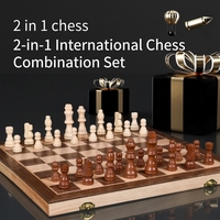 Jeu d'échecs et de backgammon en bois 3-en-1, plateau pliable avec rangement, jeu de stratégie portable pour adultes, enfants, famille, cadeau