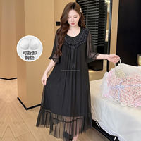 Nouvelle Robe de Nuit Élégante en Dentelle Noire et Voile de Luxe 2026 – Modèle Ample et Doux pour Femme (ODM)