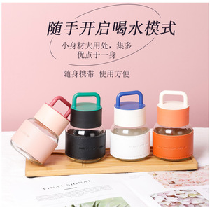 Mini Botella de Agua de Vidrio con Asa, Portátil, para Viaje, con Tapa, Opciones de Color Naranja, Blanco, Rosa y Negro - Product Image 5