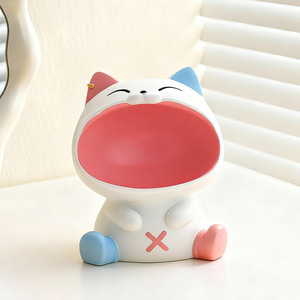 Big Mouth Happy Cat Resin Ornament Storage Desktop Home Decoration Animal Shape Artistic Craft Gift - Product Image 3