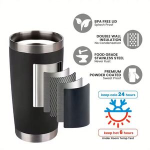 Gobelet isotherme personnalisable en acier inoxydable à double paroi de 20oz et 30oz pour café et vin, avec paille et logo personnalisé, vente en gros - Product Image 2
