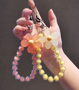 Chaîne de perles couleur macaron pour bracelet de poignet, style japonais et coréen, lanière de téléphone perlée faite à la main avec fleurs - Product Image 2
