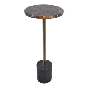 Modern Petrified Wood End <b>Table</b> <b>Round</b> Top Brass Stem <b>Black</b> Base Small <b>Side</b> <b>Table</b> for Living Room Decor - Product Image 2
