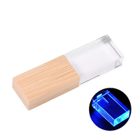 Flash Drive USB Kayu Kristal Mewah Baru Lampu LED Multi-warna Ukiran Laser Multi-warna Edisi Pernikahan USB 2.0 128MB-32GB