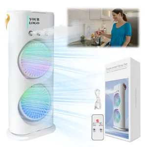 Triple Jet Sprayers Remote RGB Three Mist Nozzles Color-Changing Lights Remote Dual Air Cooler Fan for Living Room