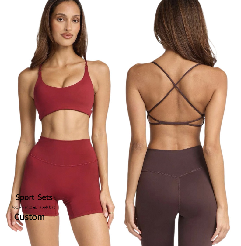 Women's Yoga Suit Adjustable Shoulder Strap Cross Back Sports Bra Workout Sets High Waist Leggings Quick Dry Gym Fitness Sets