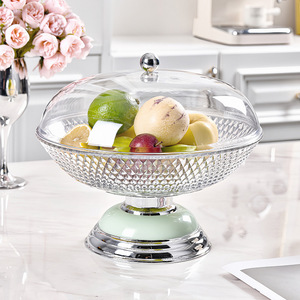 Round Glass Fruit Platter With Lid Crystal Design For Kitchen Table Decor - Product Image 1
