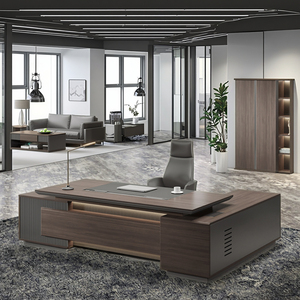 Grand bureau extensible de couleur noyer de luxe léger et de style simple, au design moderne et high-tech, pour le bureau du président - Product Image 4