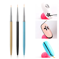 Ensemble de 3 pinceaux à ongles en métal multicolores, pointes fines professionnelles, poils doux, pour dessin de fleurs, manucure, outils de beauté