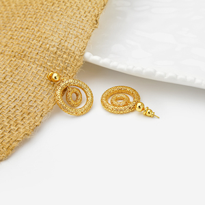 Boucles d'oreilles pendantes double cercle creux de 35 mm, petite taille, en laiton doré 18 carats, motif cercles concentriques tressés, <span class=keywords><strong>bijoux</strong></span> tendance pour grossistes - Product Image 3