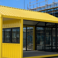 Maison conteneur jaune, Tiny House, toit en pignon, mur en verre, studio modulaire préfabriqué, cabine de vie, 20ft 40ft
