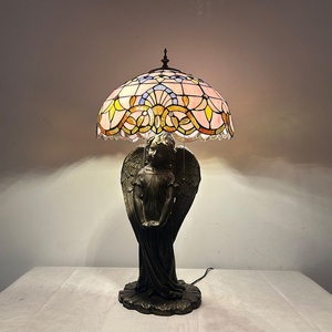 LongHuiJing Simple Pink Baroque Antique Stained Glass Table Lamp 16 Inch Wide E26 LED Desk Lamp - Product Image 1