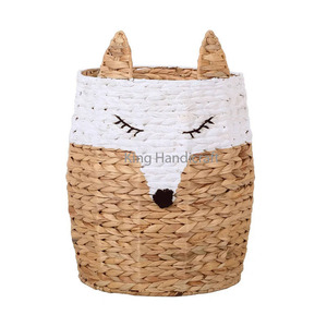 Eco-Friendly Cute <b>Fox</b> Shape Woven Multifunction Laundry Basket Natural White Storage Boxes for Kid Rooom Wholesale Price - Product Image 1