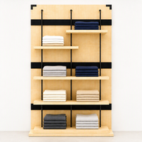 Étagère de présentation de vêtements en bois MDF avec panneau arrière noir, barre ronde, 5 niveaux, pliable, pour la vente en gros