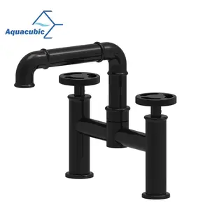 Aquacubic Bronze Matte Đen Đôi Lỗ Ngành Công Nghiệp Cầu Phòng Tắm Lưu Vực Mixer Vòi Nước