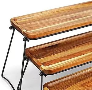 [BeNK] Ensemble de présentoirs à dessert en bois d'acacia, support à cupcakes à 3 niveaux et plateau de service, plateau à étages décoratif - Product Image 2