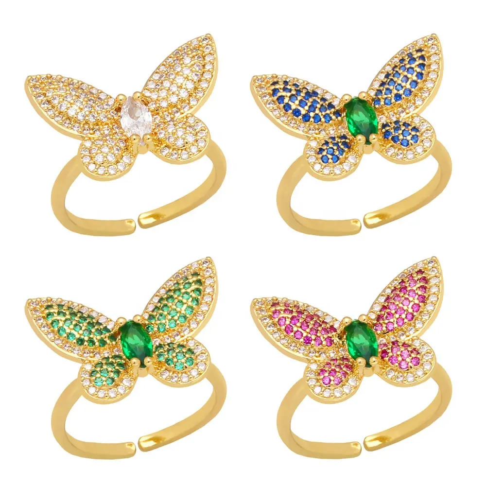 High Quality Jewelry Wedding Party Jewellery Full Diamond Plated 18K Gold Austrian Crystal Butterfly Ring For Women