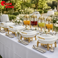 TIANXING Élégante solution de buffet : Réchaud de buffet blanc 6qt 9qt, Plat de service, Réchaud de buffet, Ensemble chauffe-plats pour événements et réceptions