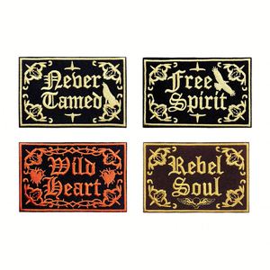 New Iron on in Stock Four Styles Embroidered Gothic Dark Series Rectangle Patches with Letters - Product Image 2
