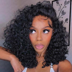 Peluca de Cabello Humano con 300% de Densidad y Puntas en Espiral, Peluca Bob con Frente de Encaje 13x4 Pre-Desplumada, Peluca Brasileña con Frente de Encaje y Nudos Pequeños - Product Image 1