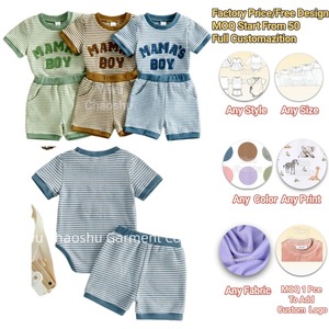 Conjunto de Ropa de Algodón a Rayas con la Letra MAMAS BOY, Ropa Casual de Verano para Bebés, Mameluco de Manga Corta y Pantalones Cortos para Niños Pequeños - Product Image 1