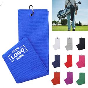 Custom Microfiber Waffle Pattern Towel with <b>Hook</b> Outdoor Sports Quick Dry Moisture Absorption Tri Fold Golf Towel - Product Image 1