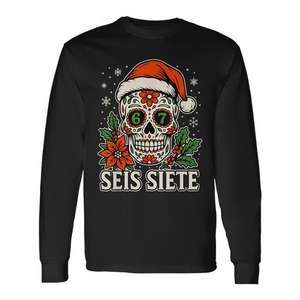 Camiseta de manga larga navideña Seis Siete Mexican Sugar Skull 67 - Product Image 1