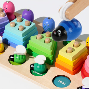 Personalizado Montessori bebé pesca de madera forma a juego bloques apilables juego de mesa educativo clasificación de colores juguetes sensoriales para niños - Product Image 3