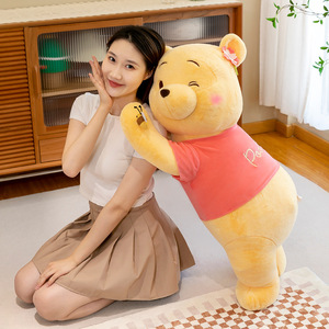 Nouveau style d'ours en peluche jaune, poupée ours en fourrure de lapin, oreiller ours couché, cadeau d'anniversaire pour filles - Product Image 3