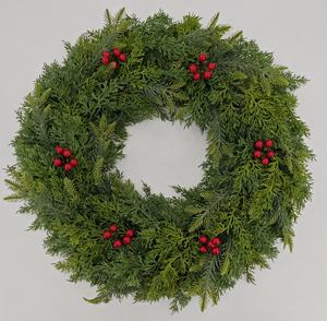 พวงหรีดคริสต์มาสประดิษฐ์พร้อมผลเบอร์รี่สีแดงและใบสน สำหรับตกแต่งประตู ผนังด้านหน้า และพวงหรีดตกแต่ง - Product Image 4