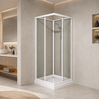 Cabine de douche à coins carrés, cadre tout blanc, porte pliante en verre transparent, colonne autoportante sans panneau arrière pour salle de bain de base