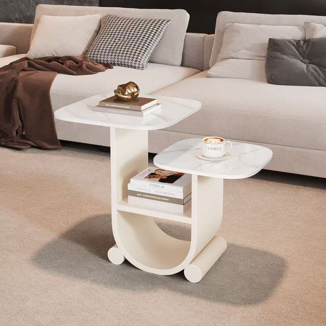 Modern Convertible Double-Layered Stone Console Table with Storage Eco-Friendly Design for Living Room Bedroom Hotel & Apartment
