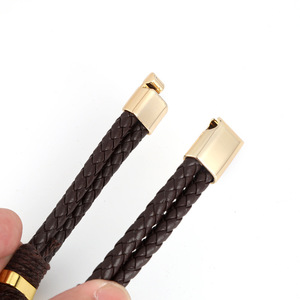 Bracelet en cuir PU tressé double rétro pour homme, forme cœur, fermoir magnétique, style motard, bracelets tressés - Product Image 4