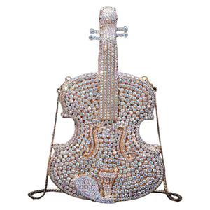 Mini bolso de noche elegante estilo violín con diamantes de imitación y cristal brillante, monedero clásico para fiesta de boda, bolso de mano para banquete - Product Image 1