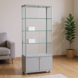 Vitrina Moderna de 75 cm de Ancho y 185 cm de Alto, Marco de Aluminio Gris Claro, Puertas de Vidrio Templado, Estantes Ajustables - Product Image 3