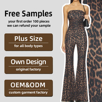 Jumpsuit Wanita Model Leopard Tanpa Tali, Celana Flare, Seksi, Bodycon, Tube Top, Bell Bottom, Cocok untuk Klub Malam, Chic