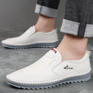 Zapatos Casuales Sin Cordones para Hombre, Color Blanco, Punta Redonda, Cuero Vacuno, Forro de PU Transpirable, Logotipo Grabado, Suela de Goma, Estilo para Caminar - Product Image 2
