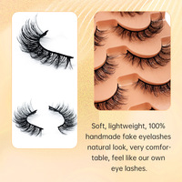 Faux cils supérieurs transfrontaliers, en fibres synthétiques semi-artisanales, naturellement recourbés, noir intense, cils en bande 3D naturels