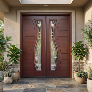 Porte d'entrée double de luxe GA-51G en bois massif avec verre décoratif, finition manuelle, pour villas modernes - Product Image 5