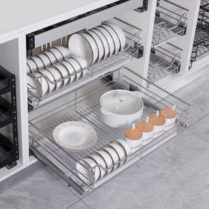 2pc Ball-Bearing System Under Sink Sliding <b>Pull</b> <b>Out</b> Drawer Cabinet Organizer Rack 2 Tier Under Sliding Wire <b>Basket</b> with Slides - Product Image 3