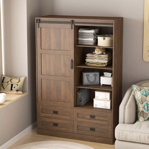 Armoire de rangement en MDF couleur personnalisée avec tringle de suspension, porte à charnières, <span class=keywords><strong>4</strong></span> tiroirs et 3 étagères pour salon – Fournisseur <span class=keywords><strong>d</strong></span>'usine - Product Image 2