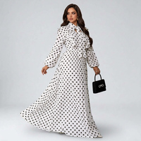 Robe longue décontractée élégante à pois français pour femme grande taille, col rond, manches longues lanternes à volants, taille haute plissée